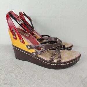 Vintage Y2K Prada Wedge Sandals Womens‎ 38 8 Multicolored Leathered Strappy